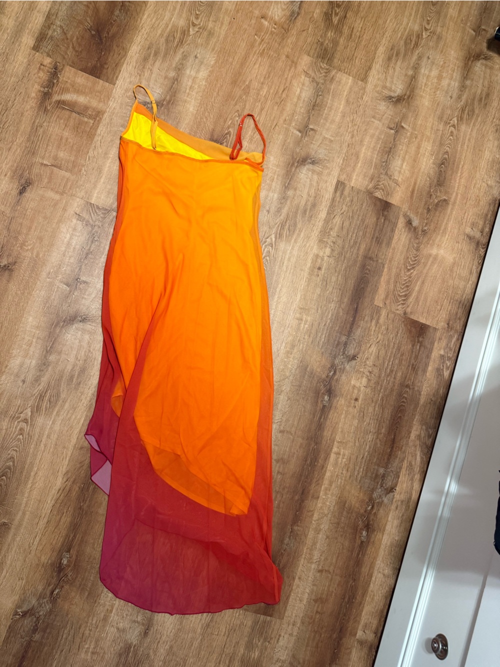 bebe Orange to Red Gradient Spaghetti Strap One-Piece